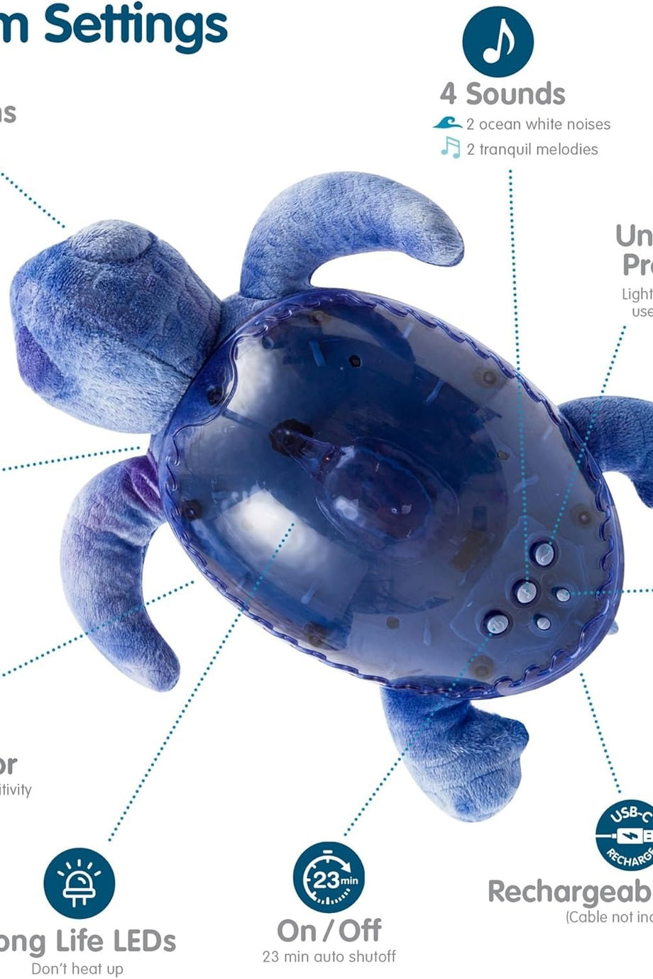 Şarjlı Okyanus Müzikli Gece Lambası, Su Altı Işık Projeksiyonları, Ayarlanabilir Parlaklık