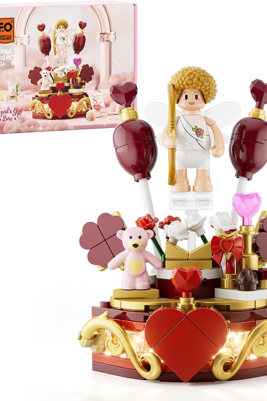 Cupidos Hediye Kutusu Yapı Blokları Seti, 149 Parça, Işıklı, Romantik Hediye ve Masa Dekoru