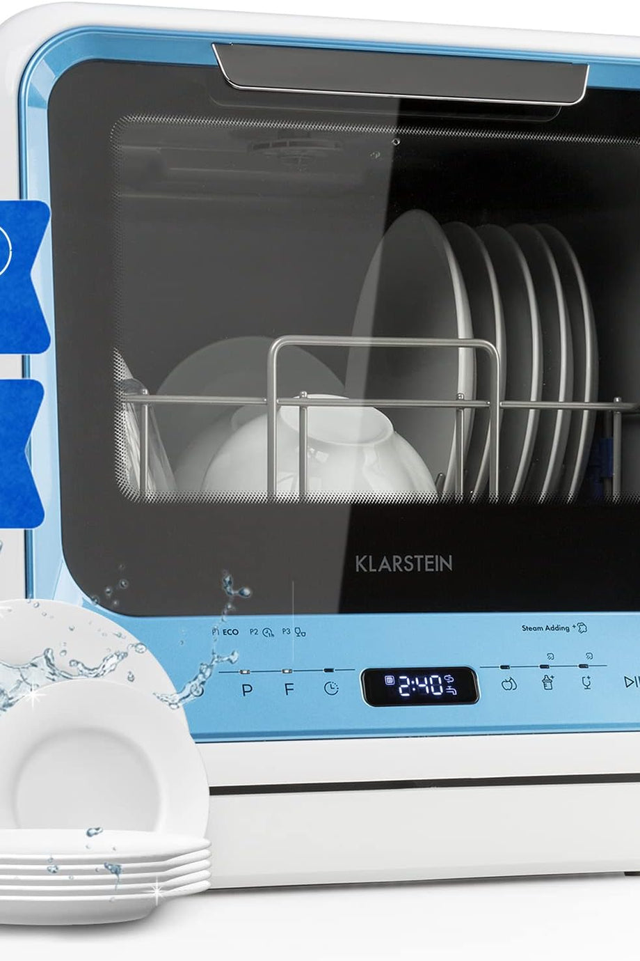 Amazonia Mini Mavi Masaüstü Bulaşık Makinesi, 6 Program, 5 Litre