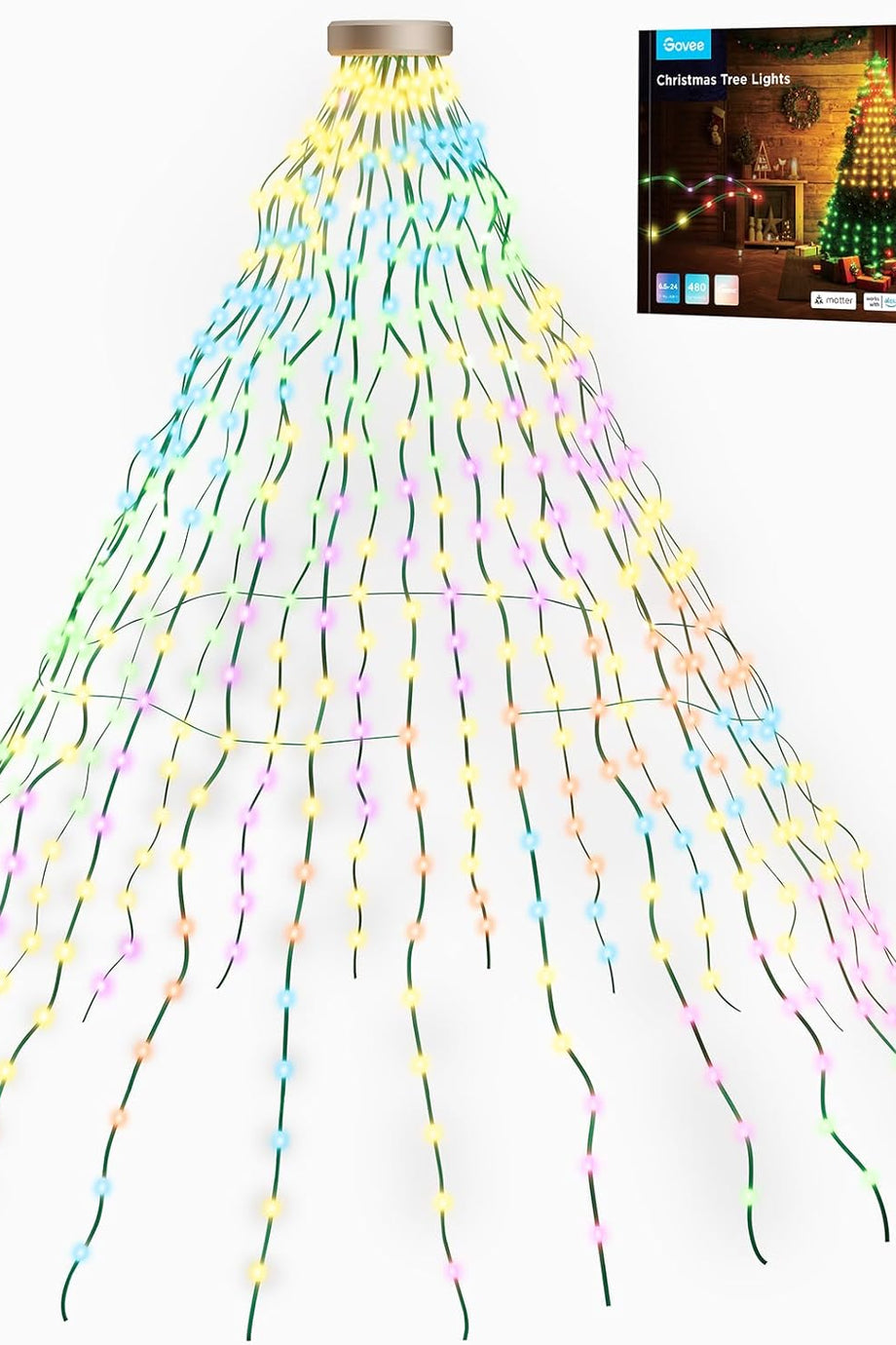 Noel Ağacı Peri Işıkları, Akıllı 480 LED RGBIC Noel Işıkları, 2 m x 24 İç Mekan Işık Dizisi