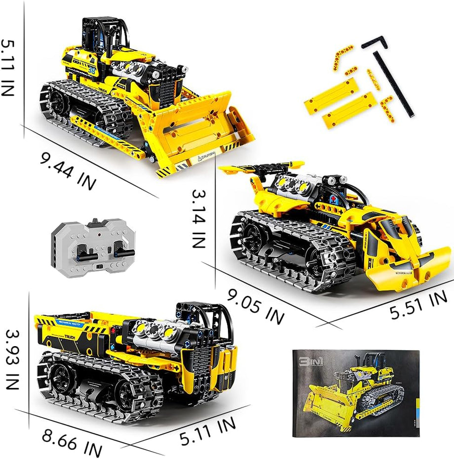 3'ü 1 Arada Teknoloji Buldozer, RC Damperli Kamyon ve Şantiye Arabası ,452 Parça İnşaat Oyuncağı