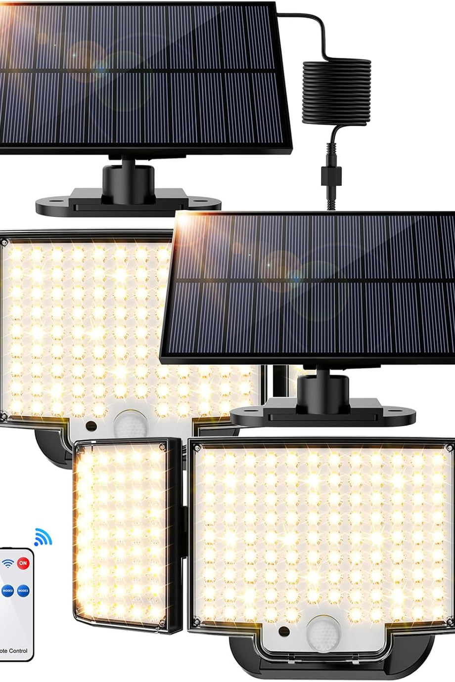 LED Güneş Enerjili Hareket Sensörlü Işık (2'li Paket) IP65, 3 Modlu, Sıcak Işık