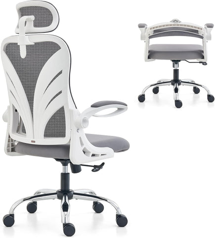 Katlanabilir Sırtlıklı Ergonomik Ofis Koltuğu, 2D Baş Destekli, File Bel Desteği