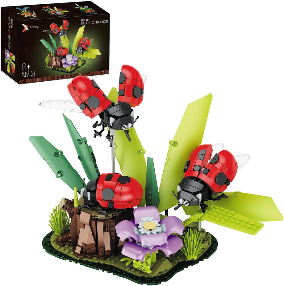 Uğur Böceği Kilitli Yapı Blokları Seti ,Çocuklar İçin Minyatür Bahçe, Çiçekler ve Böcek Modeli