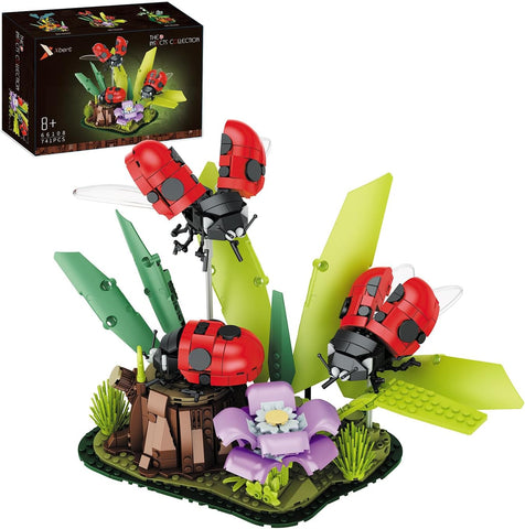 Uğur Böceği Kilitli Yapı Blokları Seti ,Çocuklar İçin Minyatür Bahçe, Çiçekler ve Böcek Modeli
