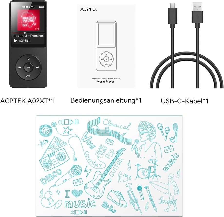 MP3 Çalar 32 GB Bluetooth 5.3, 1.8 İnç Ekran, 70 Saat Çalma Süresi