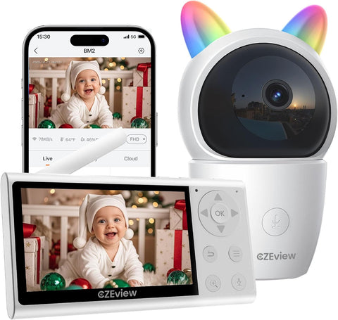 ZY-BY2 2K WiFi Bebek Monitörü, 4.3” Ekran, 360° PTZ, Gece Görüşü, Hareket Algılama