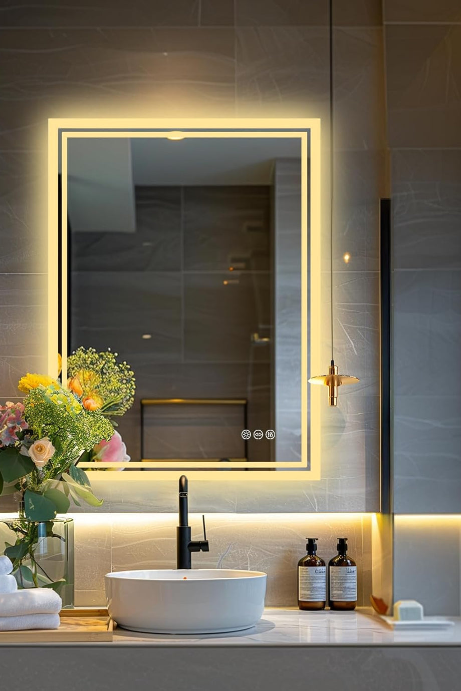 LED Işıklı Banyo Aynası 60x80 CM, Dimmerli, Renk Değiştirilebilir, Anti-Buhar Fonksiyonlu