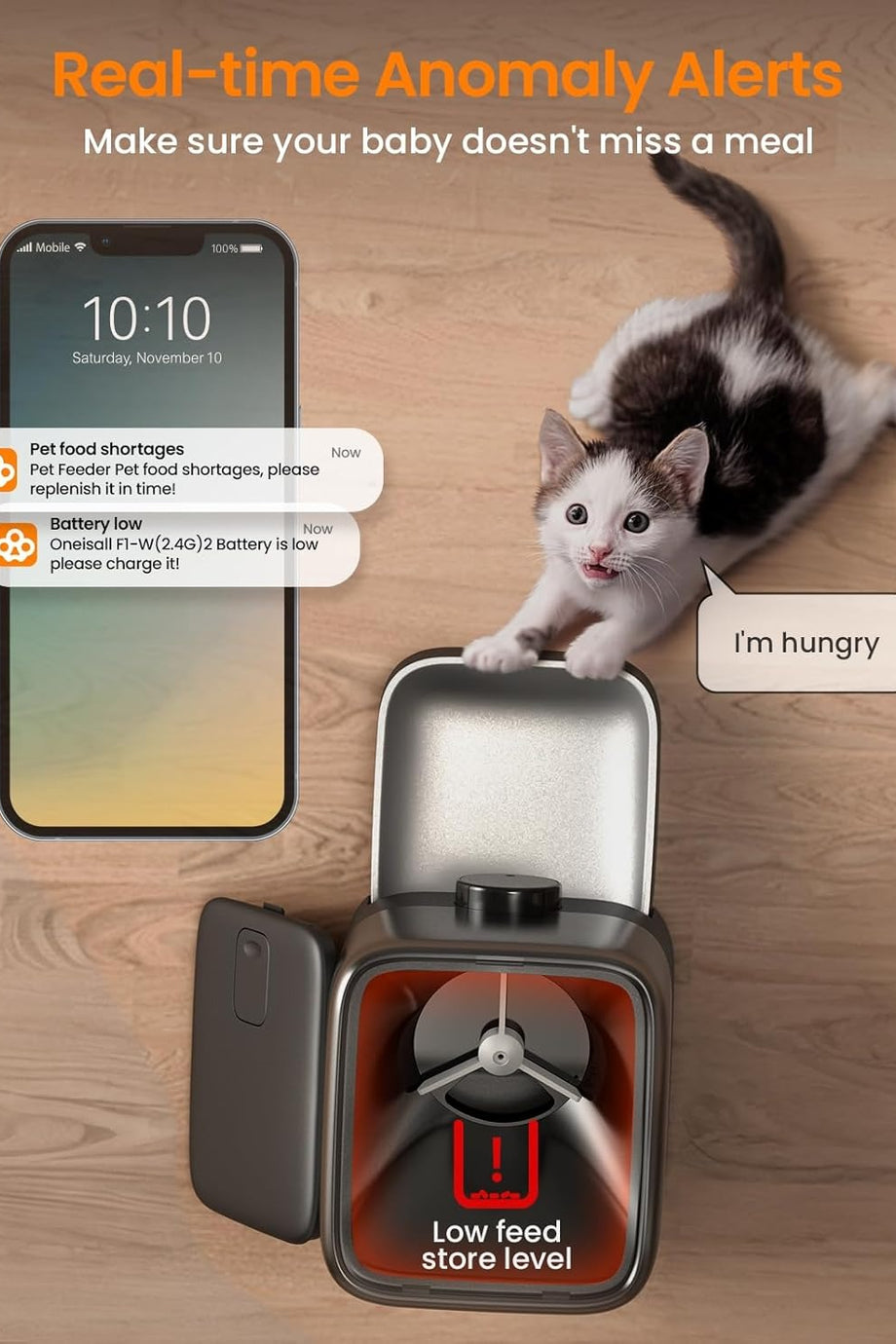 3L WiFi Kontrollü Akıllı Kedi Mama Makinesi, Uygulama ile Kontrol, 100 Gün Pil Ömrü