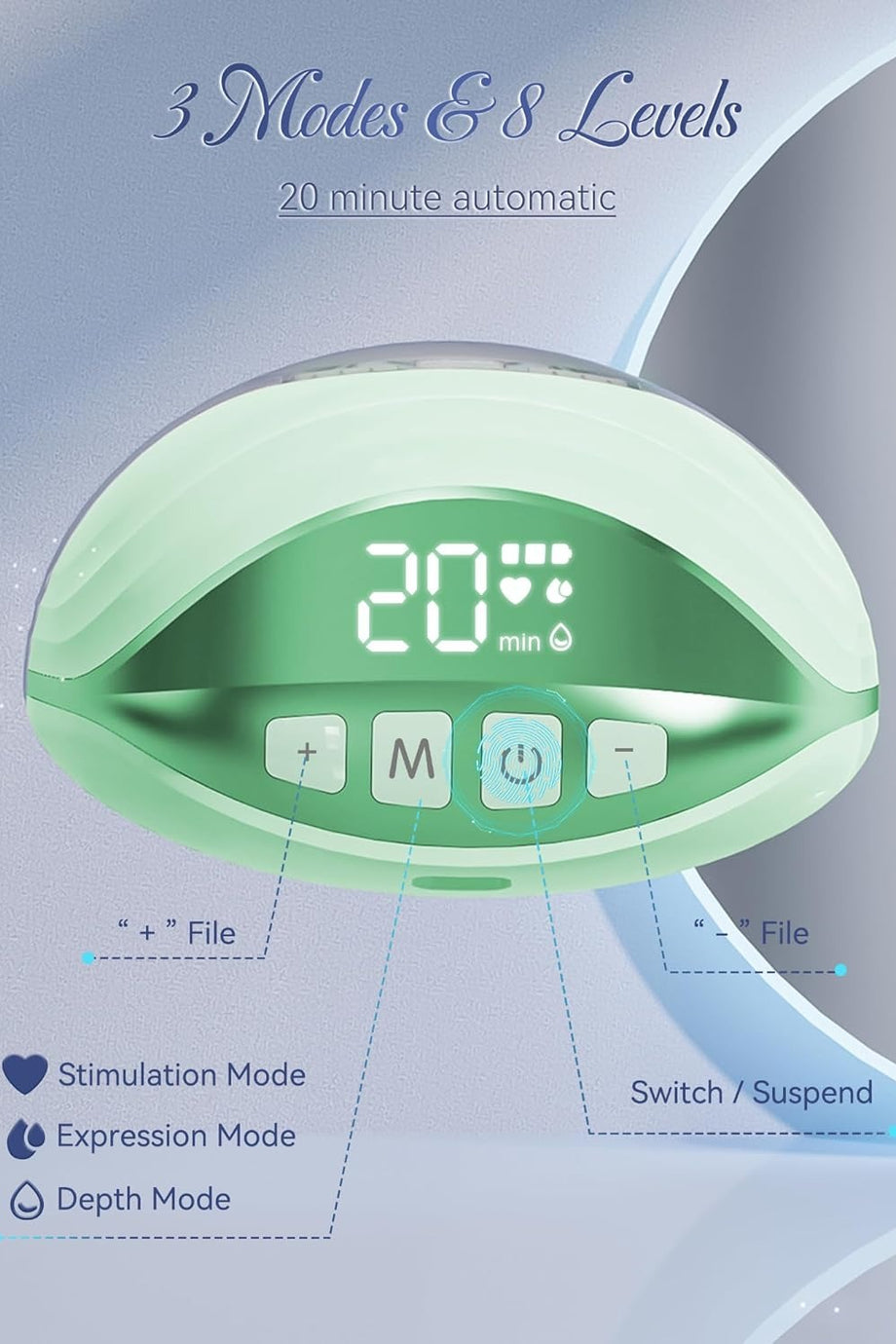 Taşınabilir Elektrikli Göğüs Pompası 3 Mod, 8 Seviye, LED Ekran ve Sessiz Çalışma