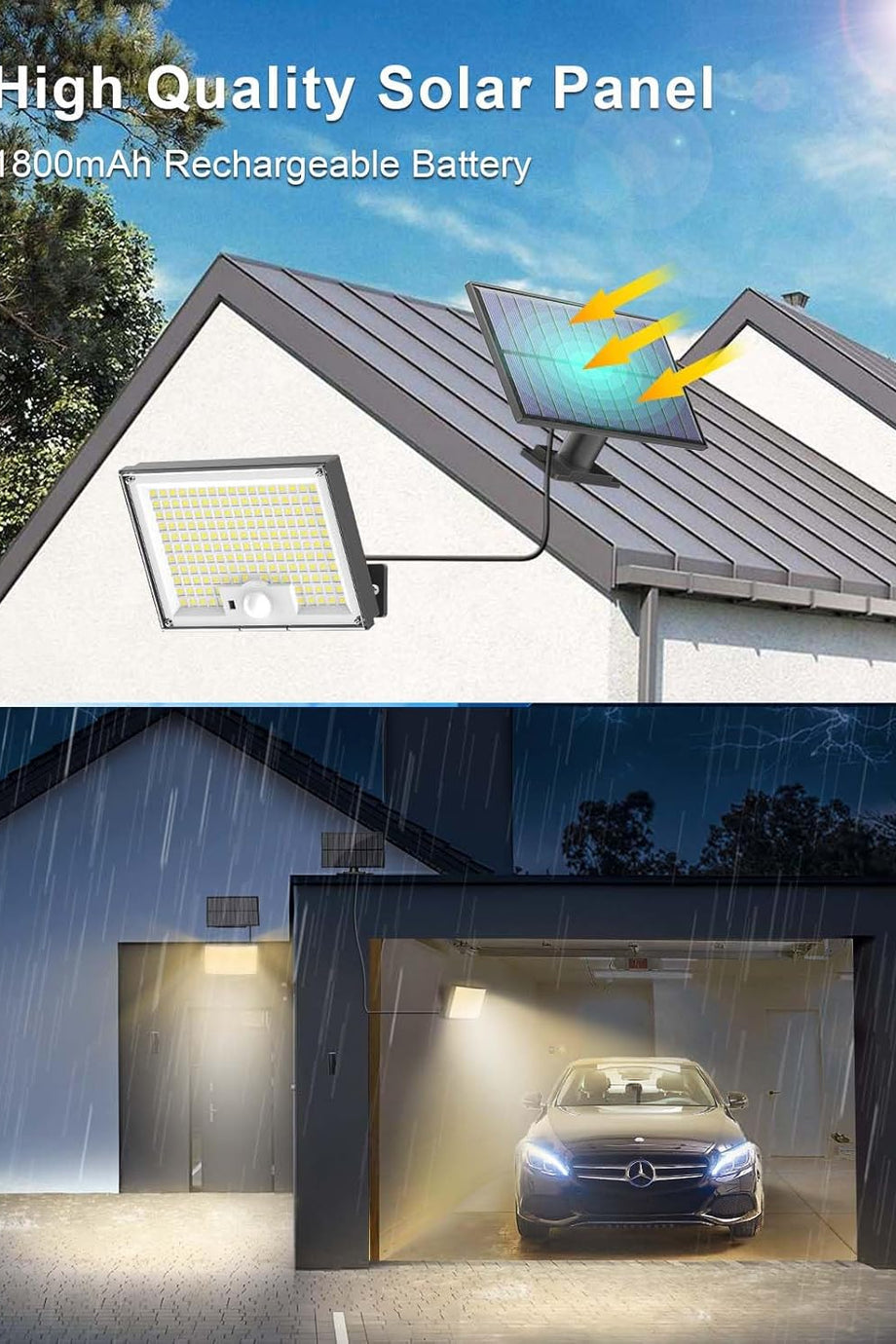 Hareket Sensörlü Güneş Enerjili Işıklar, 172 LED, IP65 Su Geçirmez, 5m Kablolu Sıcak Işık