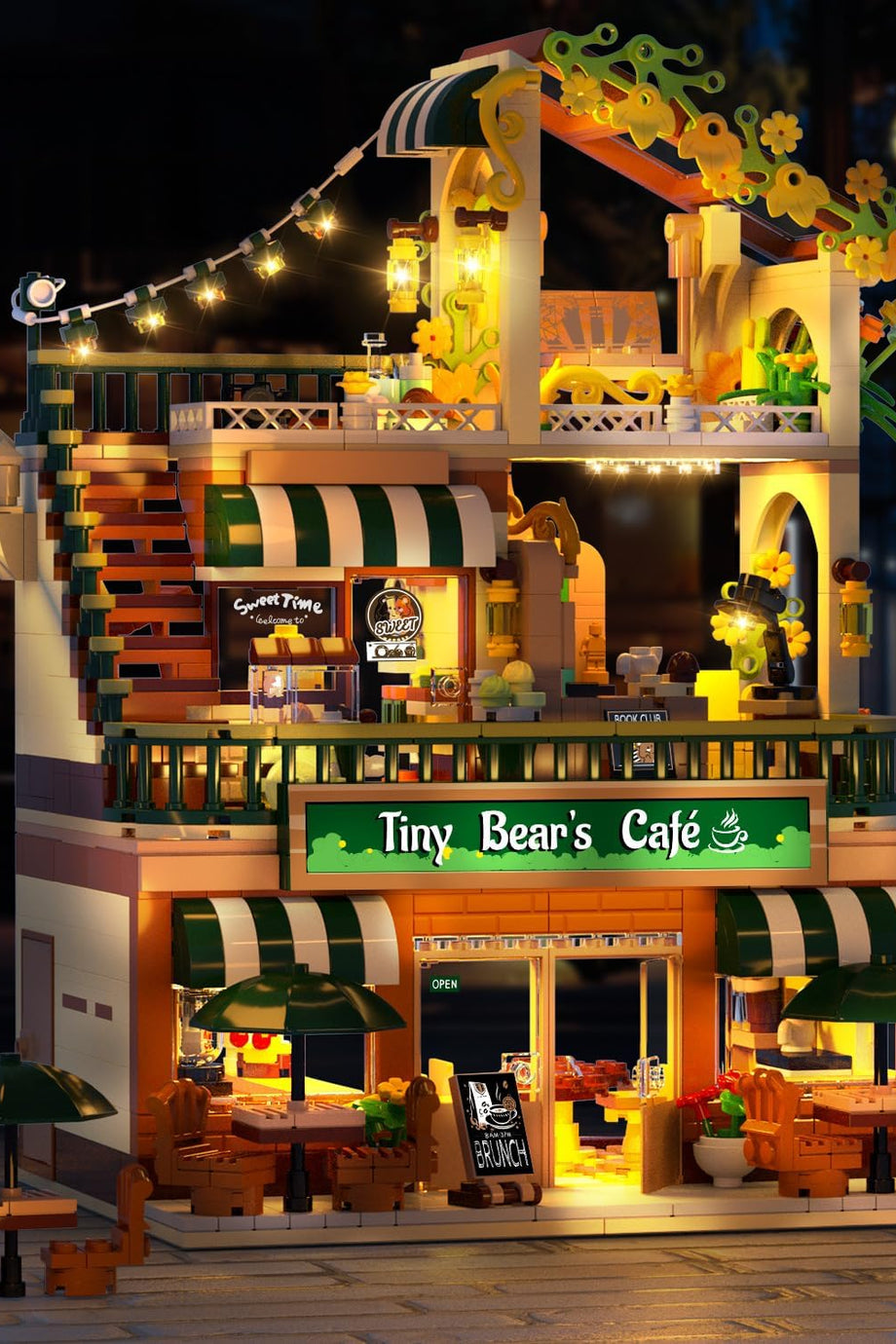 LED Işıklı Şehir Kahve Evi Yapı Blokları, 1173 Parça Kafe Model Seti