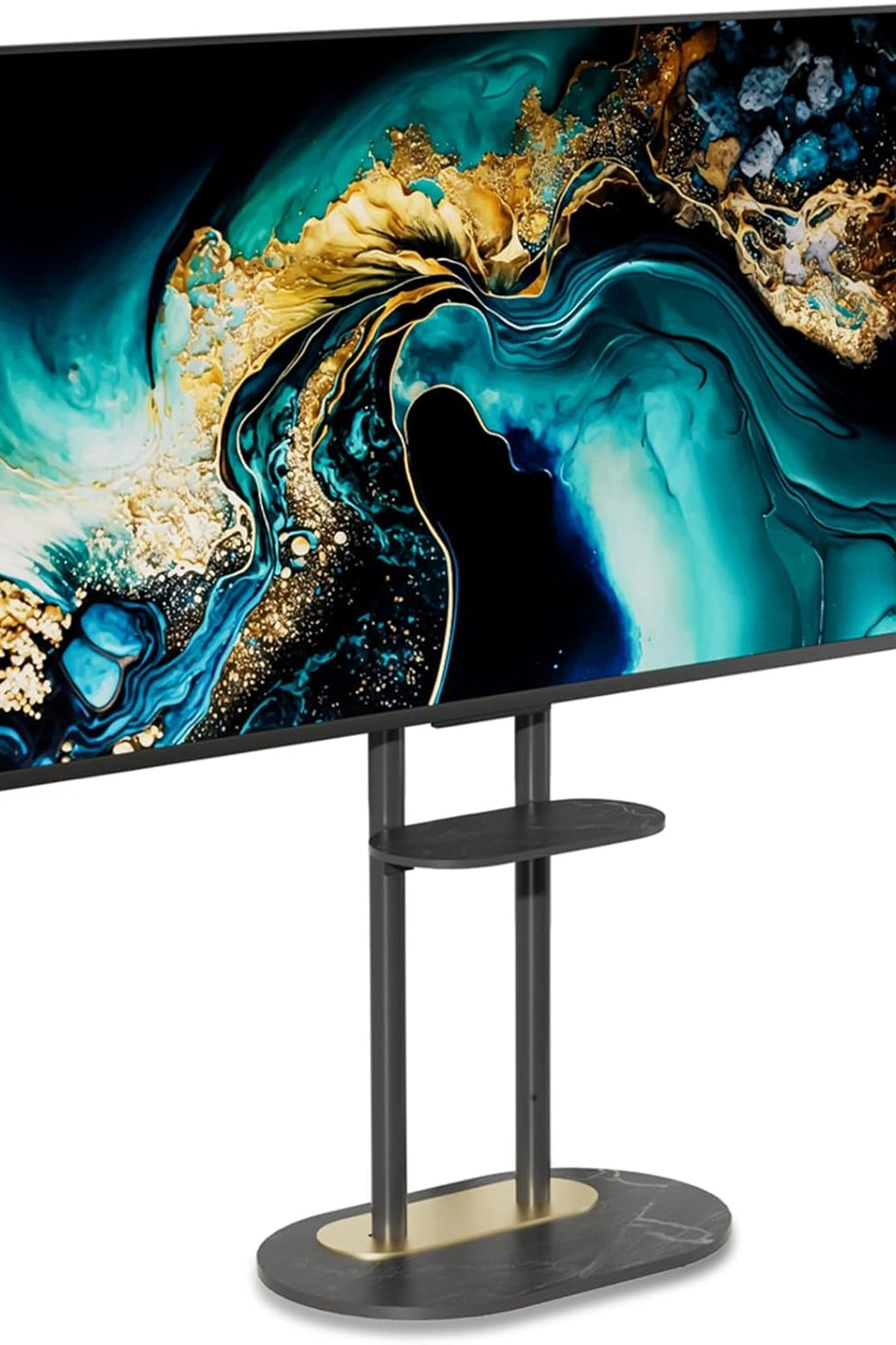 Siyah Zemin TV Standı: 40-75 Inç, Yükseklik Ayarlanabilir ve 2 Depolama Raflı, LED OLED QLED