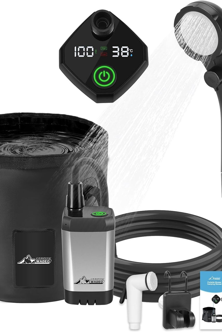 Taşınabilir Şarjlı Kamp Duşu 6000mAh Batarya, 20L Katlanır Kova