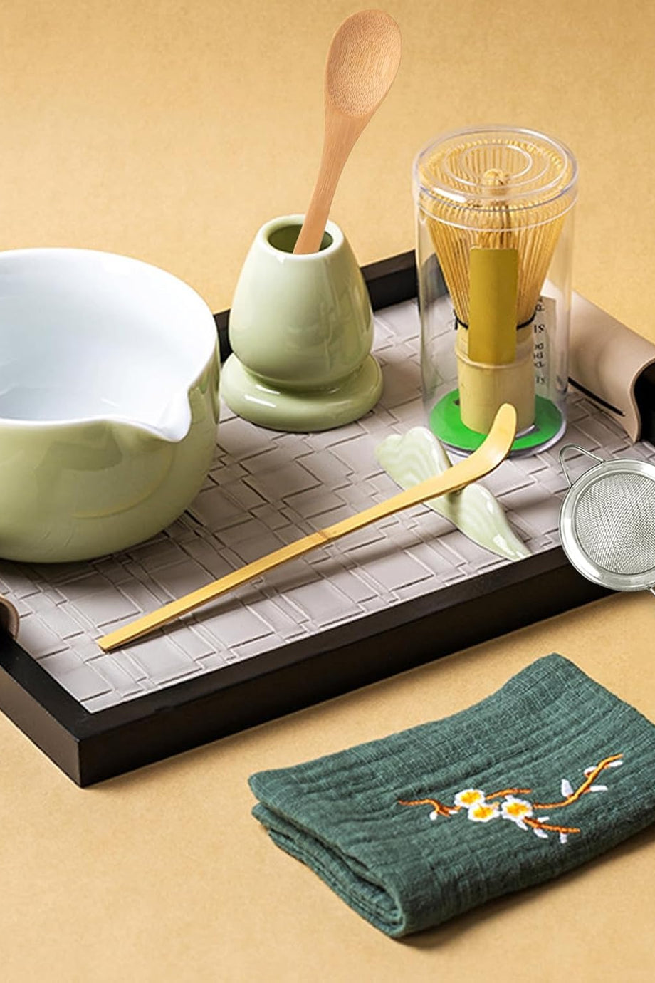Matcha Seremoni Seti 8 Parça Seramik Kase Bambu Çırpıcı Elek Kaşık Japon Çay Seti Hediye