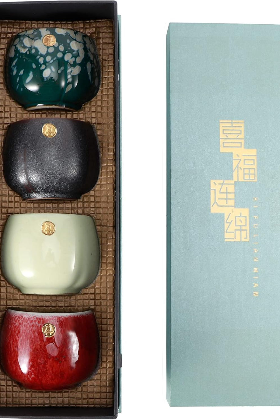 Retro Çin/Japon Kung Fu Çay Seti, 4 Adet Seramik Çay Fincanı, Sake Fincanları,  Hediye Seti