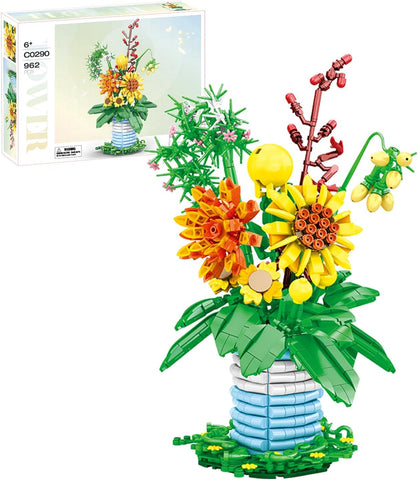 Vazolu Ayçiçeği Buket Yapım Seti, 962 Parça, Yapay Çiçekler, Ev ve Ofis Dekoru