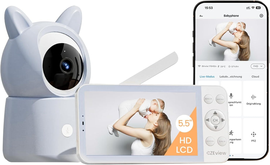 BM6 2K Bebek Monitörü, 5.5" HD Ekran, WiFi & Uygulama, Gece Görüşü, Hareket & Ses Algılama