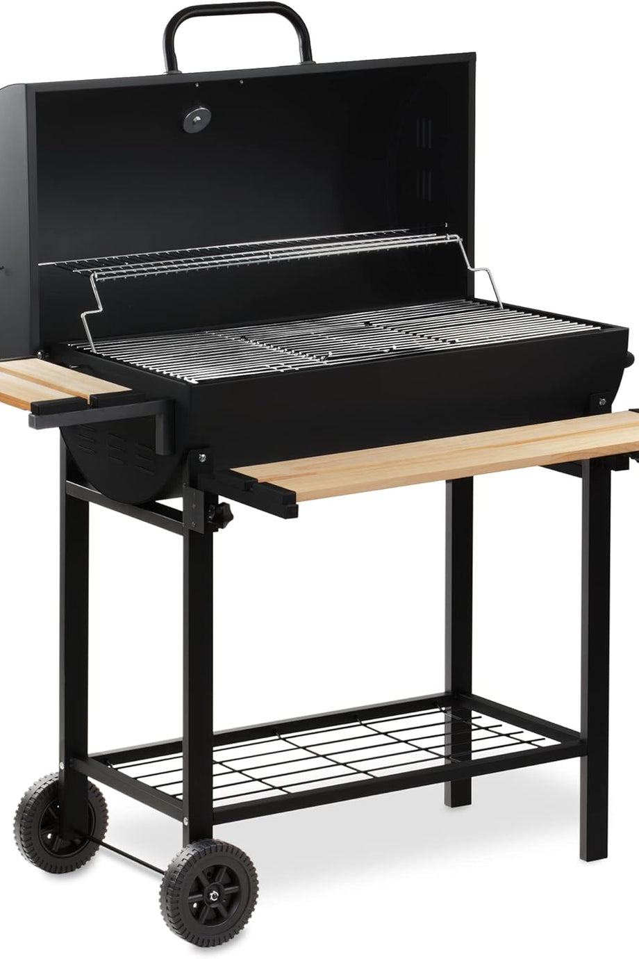 Kapaklı Kömürlü Mangal Arabası, Ø80x42 cm, Termometreli, Tütsüleme ve Sıcak Tutma Özellikli