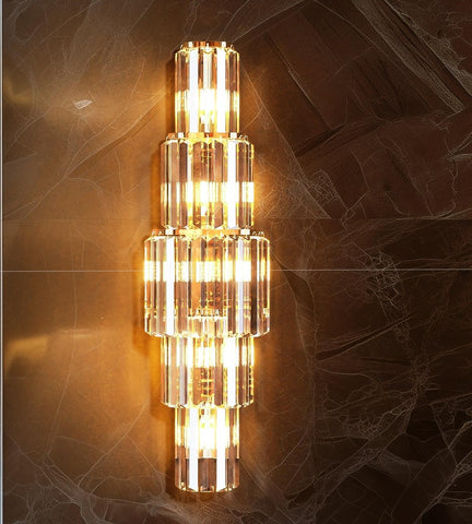 Kristal Duvar Işığı Lüks 20x80CM, 5 Katmanlı Duvar Sconce, Modern Işık