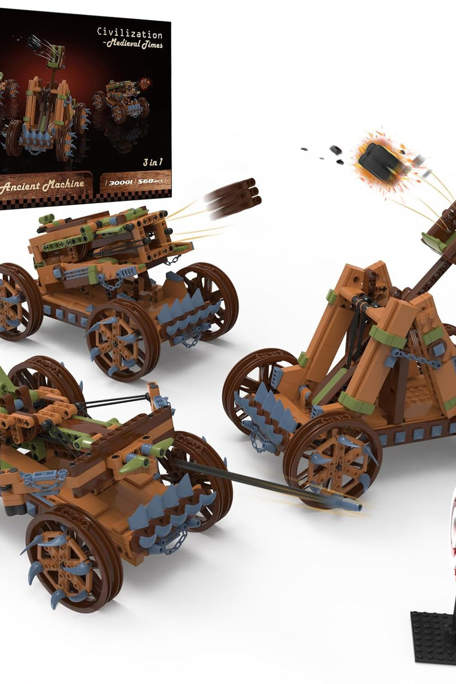 3'ü 1 Arada Ortaçağ Mancınık Seti, Eğitici 3D Bulmaca Yapı Oyuncağı