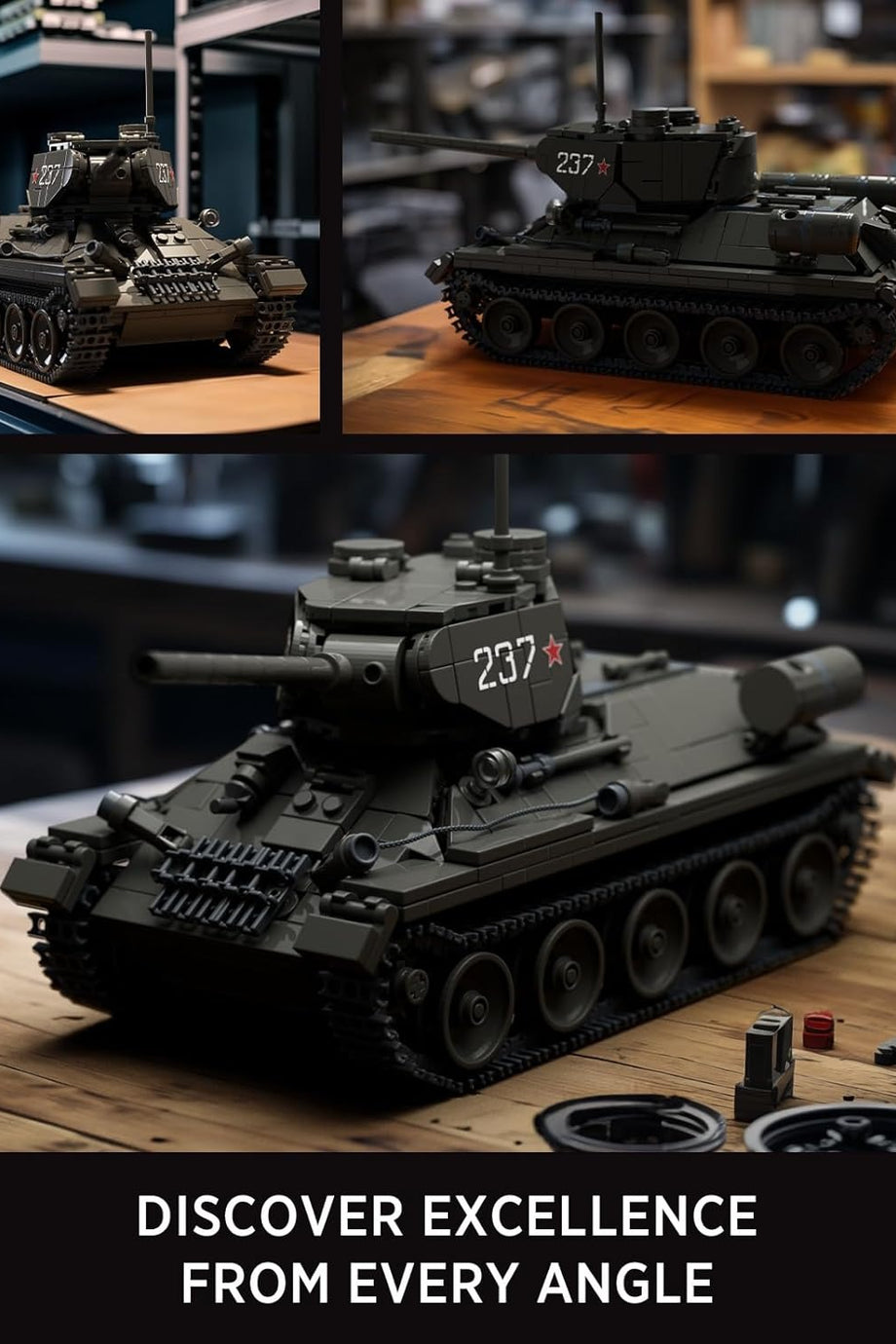 T34/85 Askeri Tank Yapım Seti, 818 Parça, 2. Dünya Savaşı Model Koleksiyonu, Yetişkinler İçin
