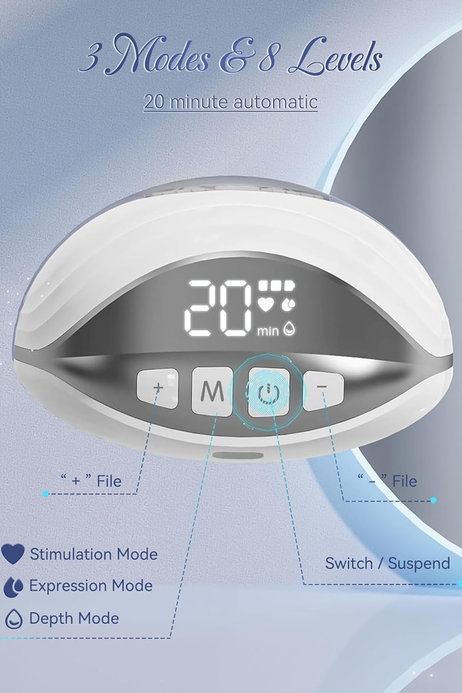 Taşınabilir Elektrikli Göğüs Pompası 3 Mod, 8 Seviye, LED Ekran ve Sessiz Çalışma
