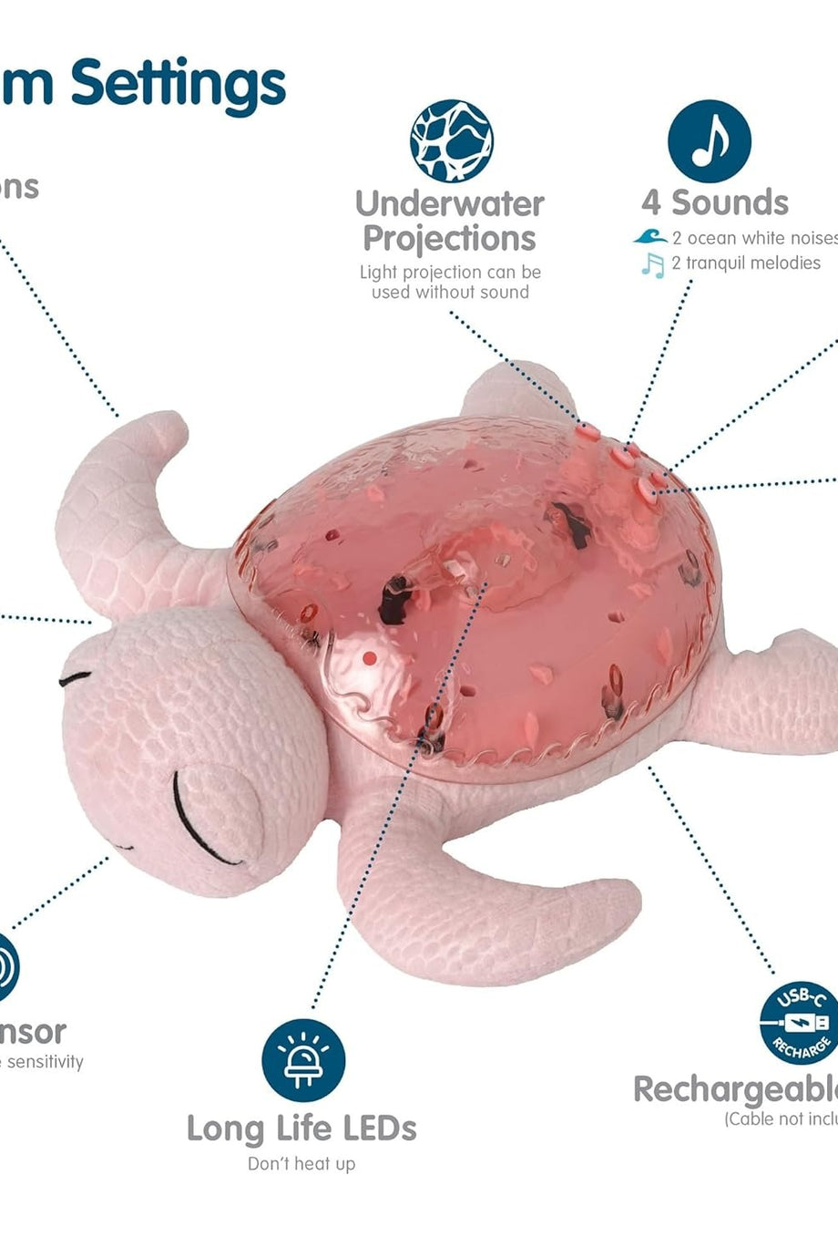 Şarjlı Okyanus Müzikli Gece Lambası, Su Altı Işık Projeksiyonları, Ayarlanabilir Parlaklık