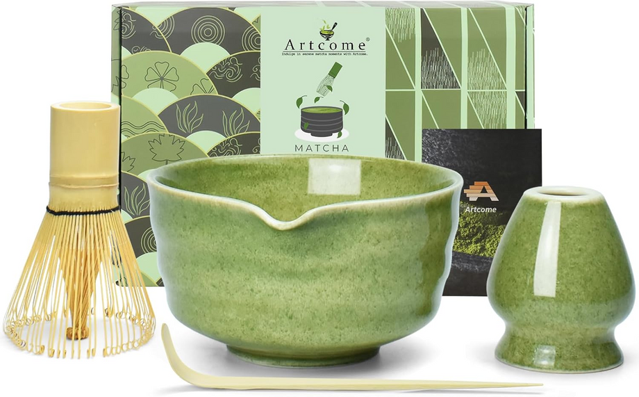 4 Parça Matcha Seremoni Seti Bambu Çırpıcı ve Seramik Kase ile Japon Çay Ritüeli