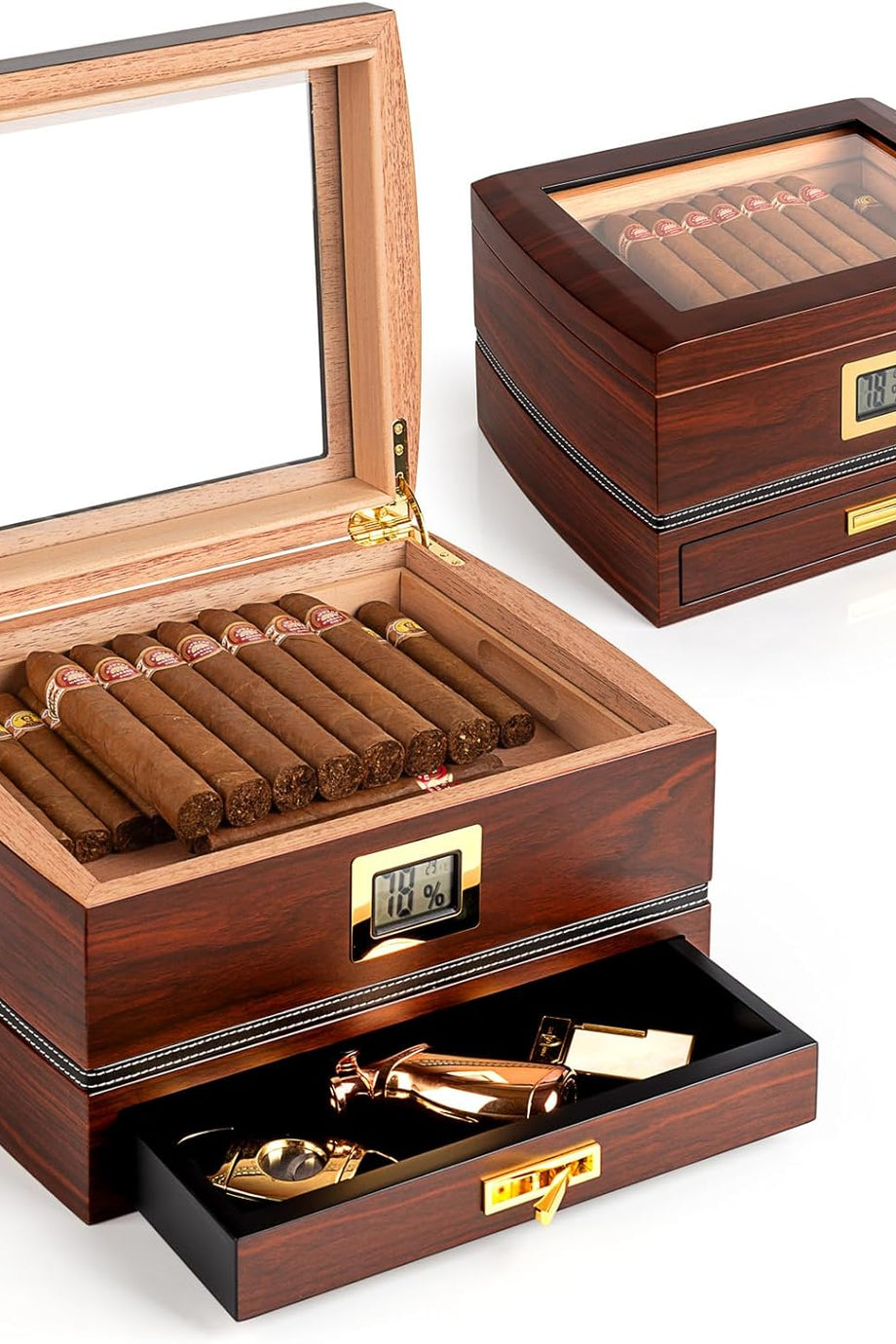 75’lik Zigarren Humidor, Zederağacı, Higrometreli, Klasik Ahşap Tasarım