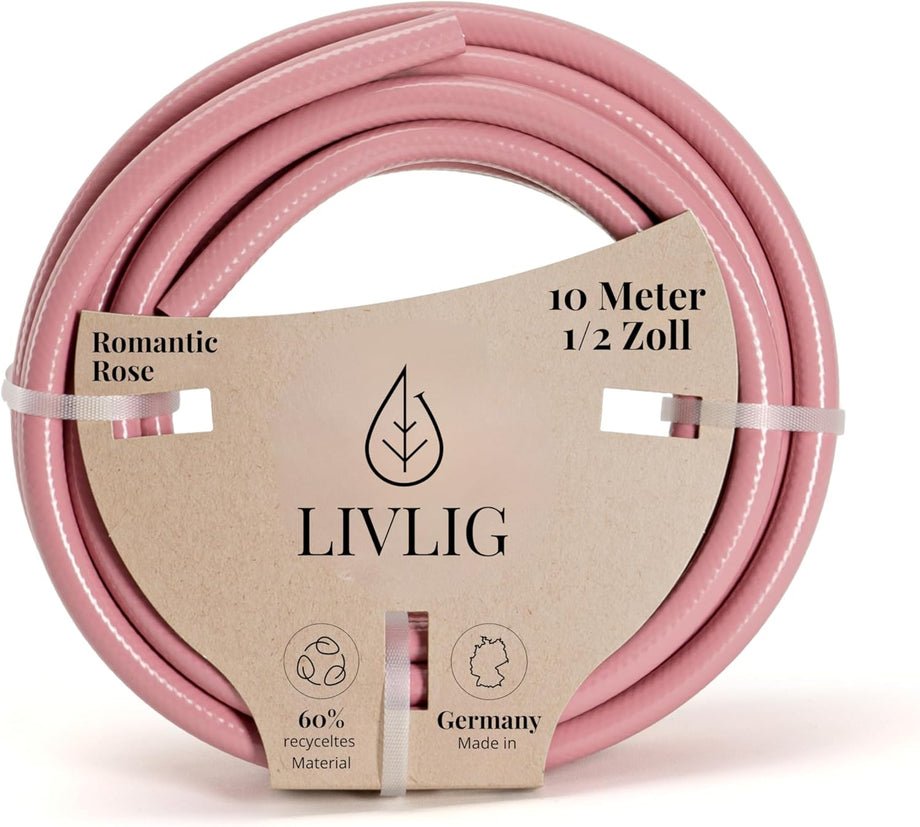 10 m Bahçe Hortumu, 1/2 inç, Pembe, Geri Dönüşümlü PVC