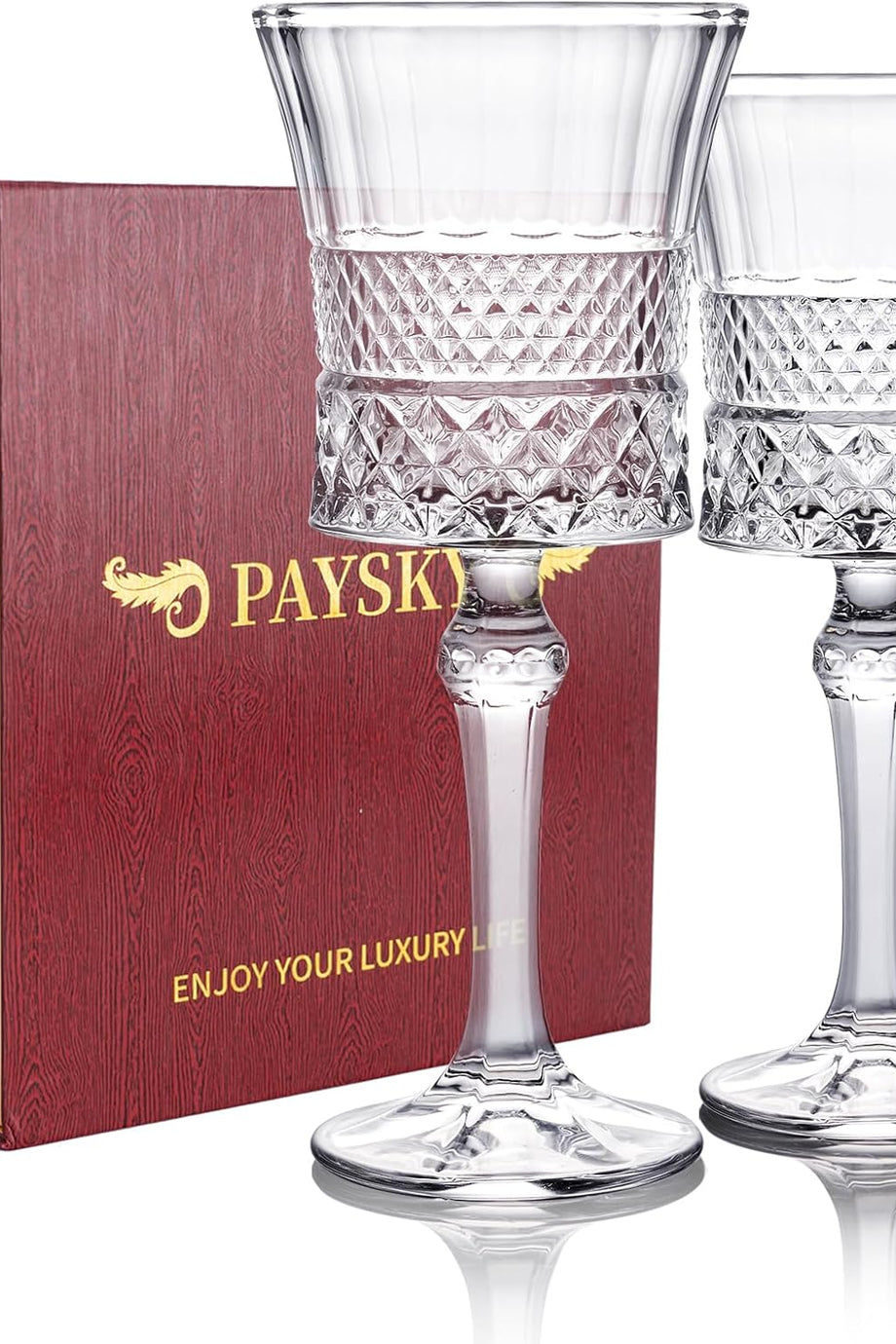 Crystal Kırmızı Şarap Kadehi 2’li Set, Gravürlü Tasarım, Kurşunsuz Kristal Cam, 270 ml