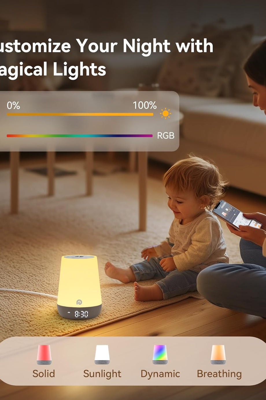 Uyku Eğitmeni Saat, Beyaz Gürültü Makinesi, 34 Ses, Işıklı Çalar Saat