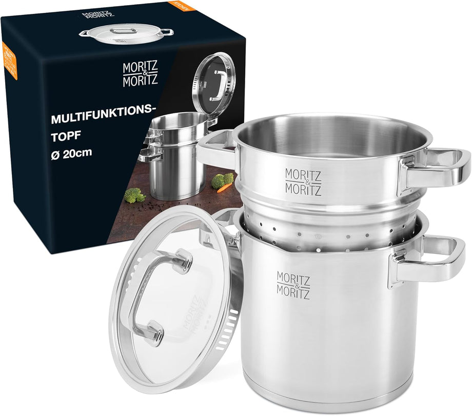 20 cm Süzgeçli Tencere, 5 Litre Paslanmaz Çelik, Tüm Ocak Türleri İçin