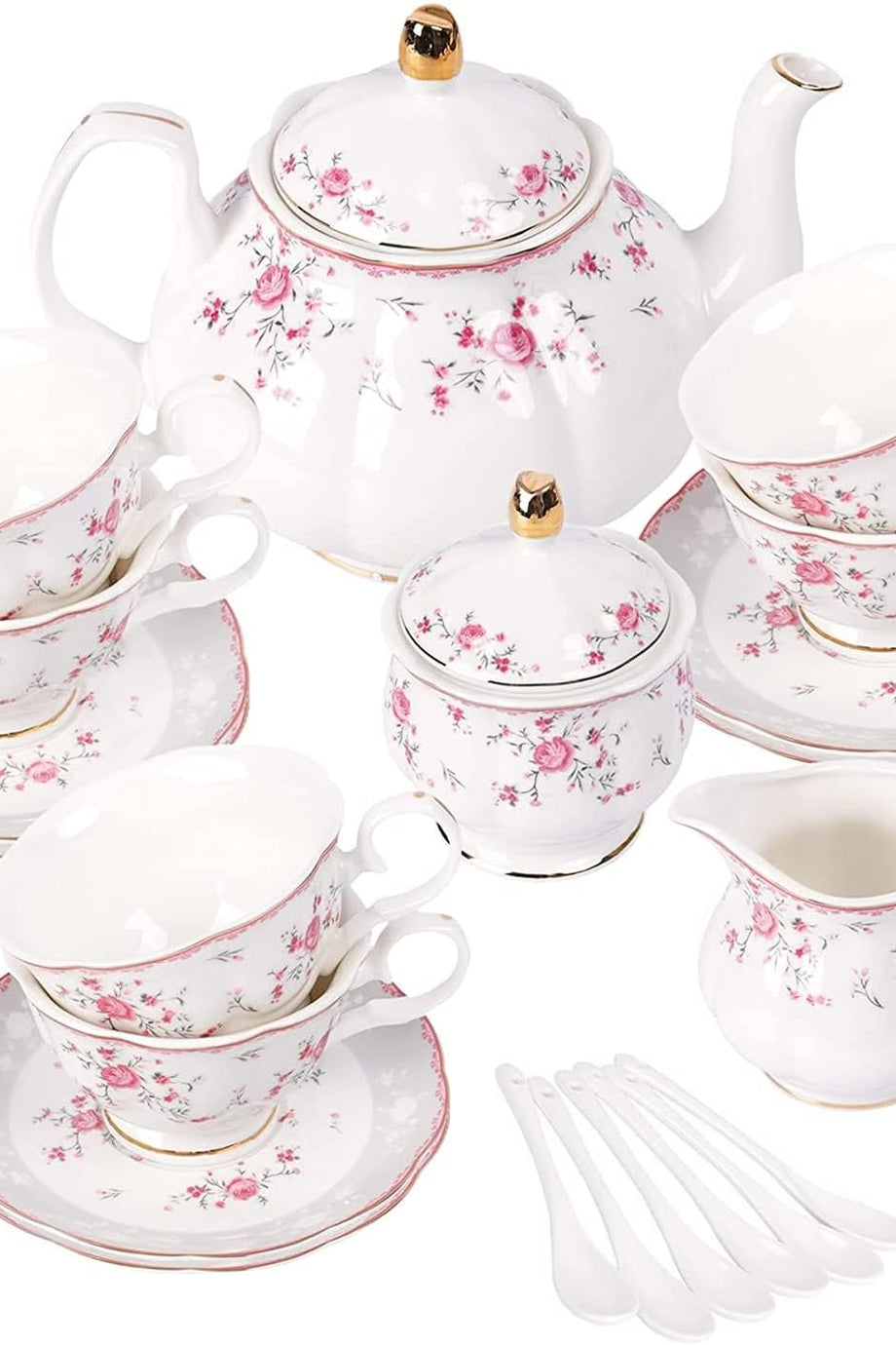 21 Adet Porselen Çay Seti, 6 Kişilik Çay Servisi, Yüksek Kaliteli Malzeme