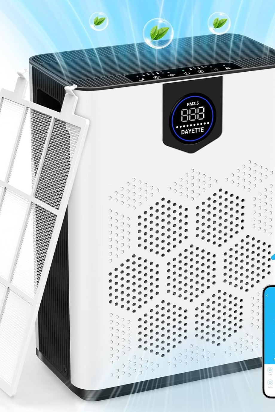 WiFi Hava Temizleyici, HEPA 14 Filtre, 300 m³/h CADR, 120 ㎡ Alan, Akıllı Kontrol, Sessiz Mod