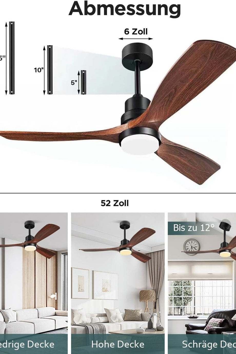 132 cm Tavan Vantilatörü ve LED Aydınlatma,Sessiz DC Motor, Uzaktan Kumanda