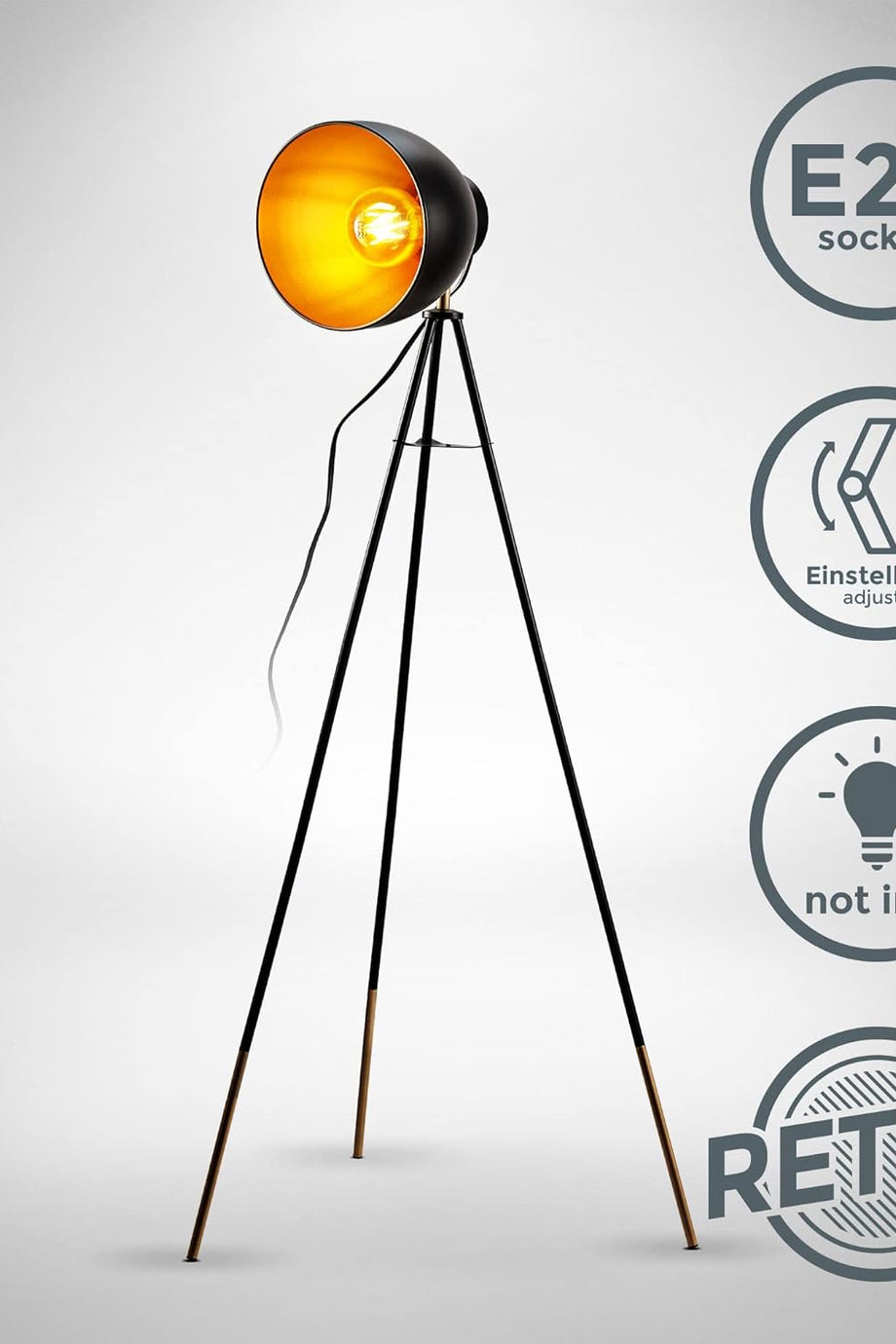 Ayaklı Lamba Vintage Endüstriyel Tasarım, E27 Duy, 40 Watt, Döndürülebilir