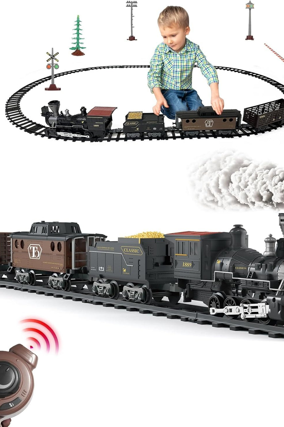 Elektrikli Tren Seti Uzaktan Kumanda, Duman, Işık ve Ses Efekti, Vagonlar ve Raylar, 3+ Yaş