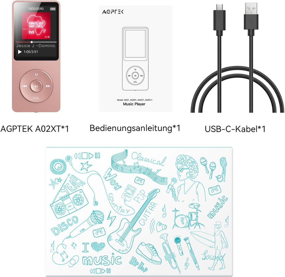 MP3 Çalar 32 GB Bluetooth 5.3, 1.8 İnç Ekran, 70 Saat Çalma Süresi