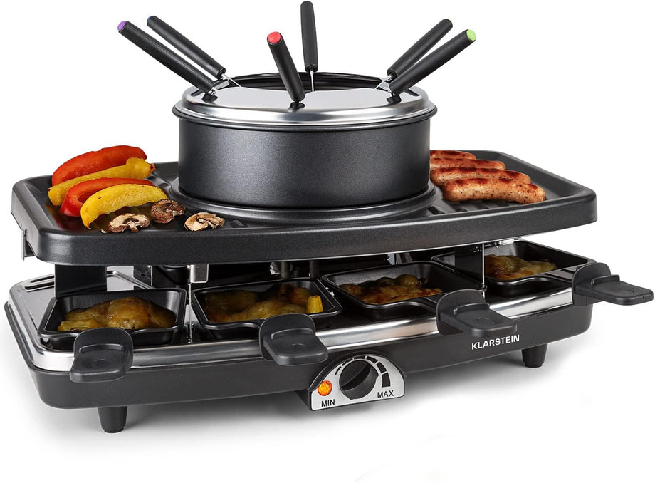 3'ü 1 Arada Raclette Fondü Izgara Seti, 8 Kişilik, 1100 W Güçlü