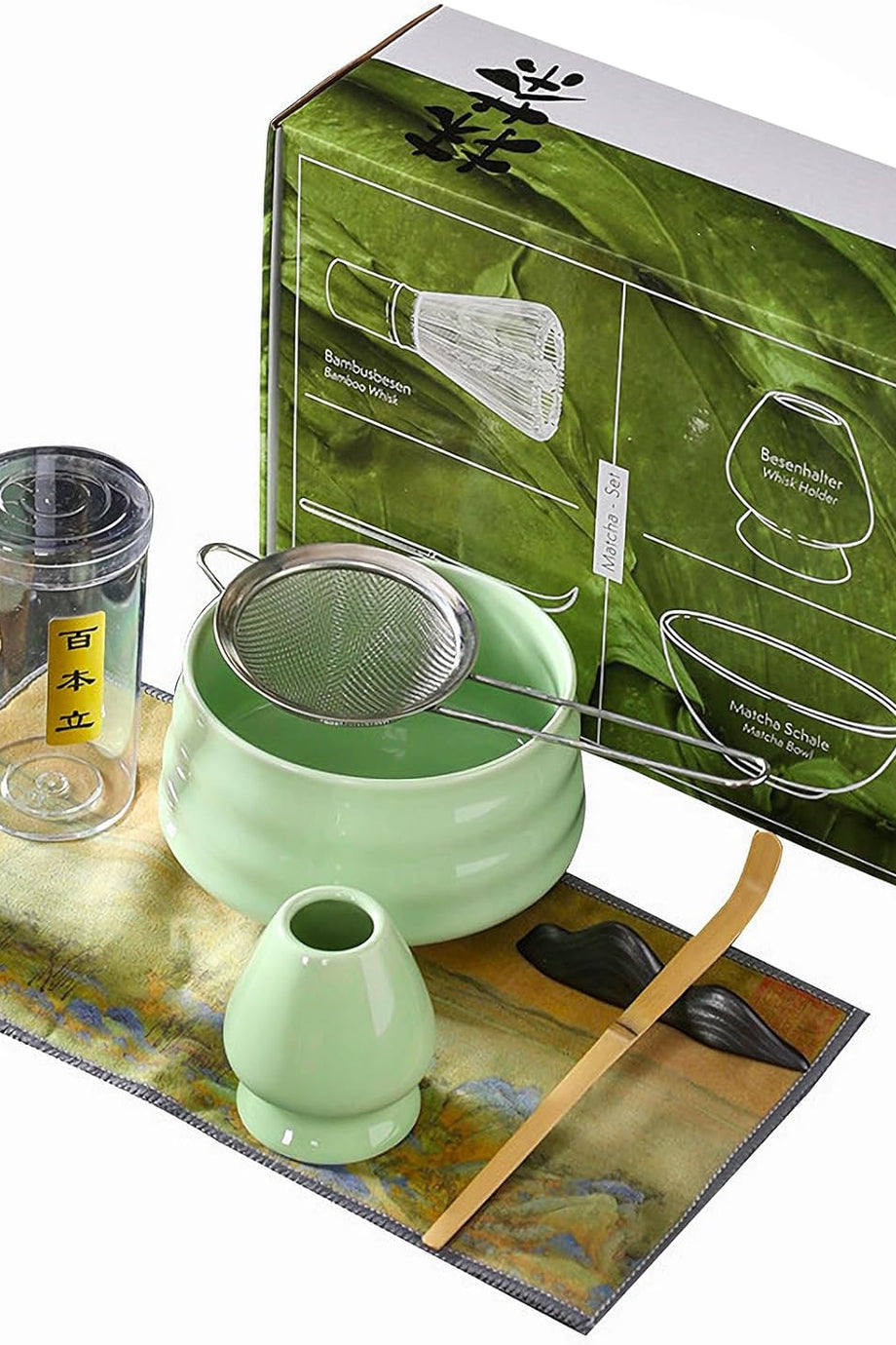 Japon Matcha Çayı Seti 7 Parça – Matcha Çırpıcı, Seramik Kase, Bambu Ölçek ve Diğer Aksesuarlar