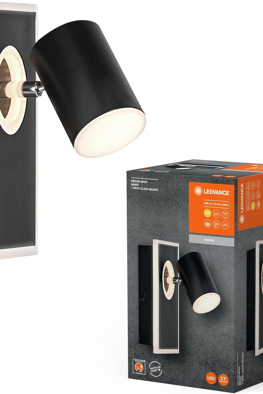 Decor Spot Mars 120 mm 16.5W, Siyah, Ayarlanabilir Başlıklı LED Spot Işık, Sıcak Beyaz