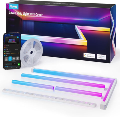 RGBIC LED Şerit Işık 5m Profil Dahil, Alexa Uyumlu, 64 Sahne, Uygulama Kontrollü