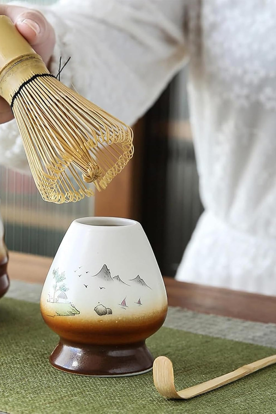 7 Parça Japon Matcha Seti, Bambu Çırpıcı, Matcha Kasesi, Kaşık, Süzgeç ve Çay Yapma Araçları