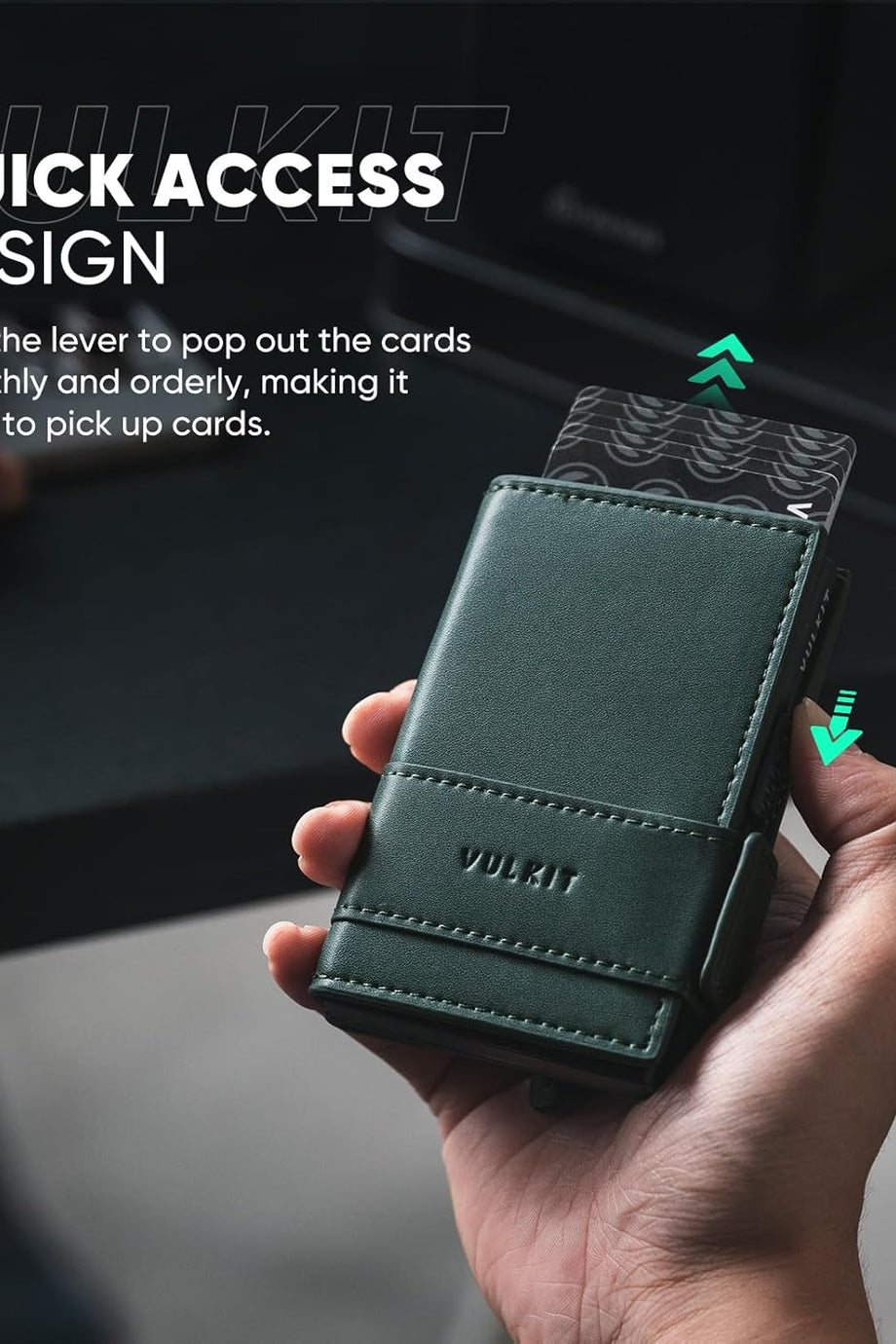 İki Katlı RFID Engelleyici Deri Kartlık, 9 Kartlık Kapasite, Fermuarlı Bozuk Para Cebi