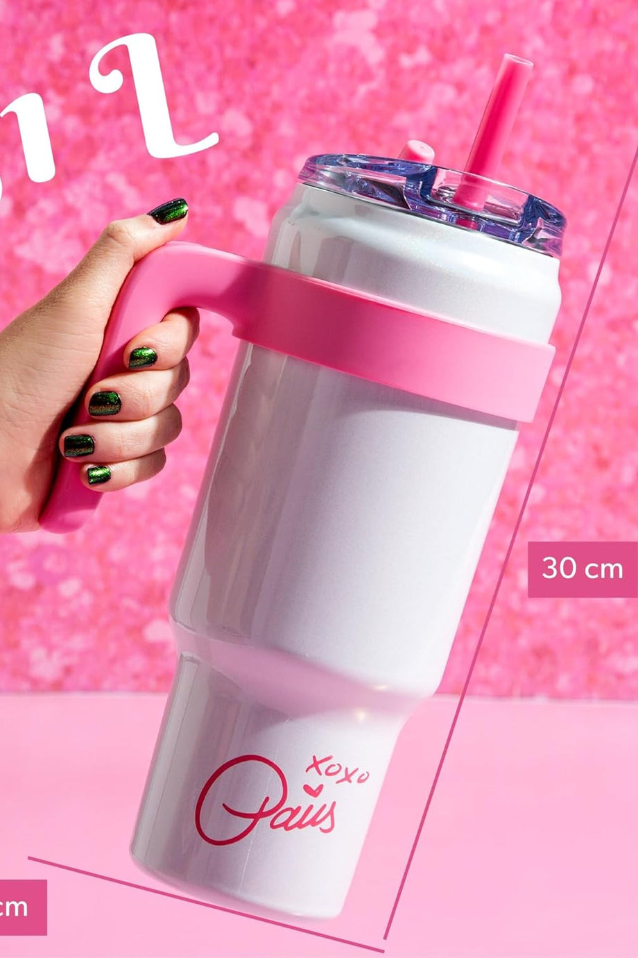 1,1 Litre İçecek Şişesi, Paslanmaz Çelik, Pipetli, Yalıtımlı, Pembe