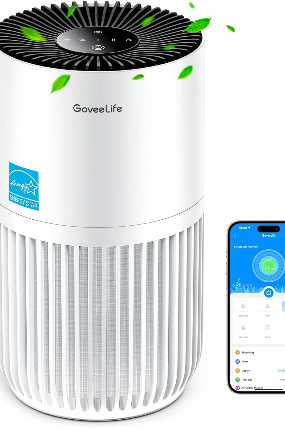 Mini Yatak Odası Hava Temizleyici,Alexa Uygulama Kontrolü ile HEPA Filtreli