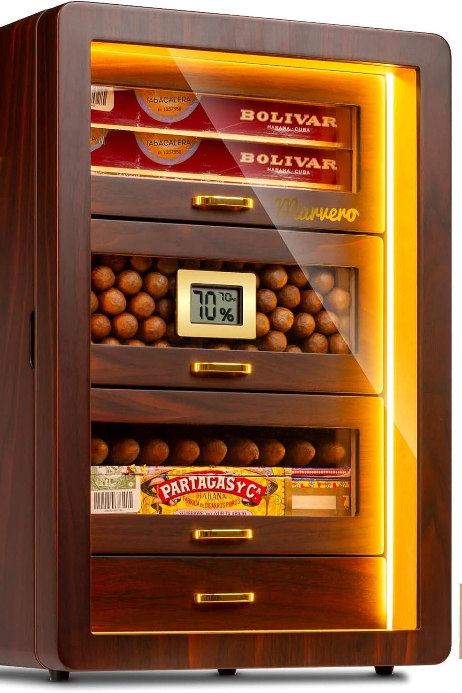 200 Puro Kapasiteli Cigar Humidor, Dijital Higrometreli, Sedar Çekmeceli, Nemlendiricili
