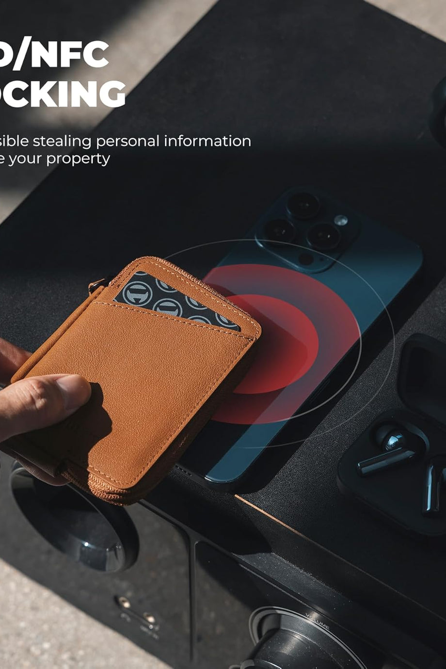 RFID Korumalı Deri Kartlık, Minimalist Cüzdan, Fermuarlı, 10 Kart Kapasiteli